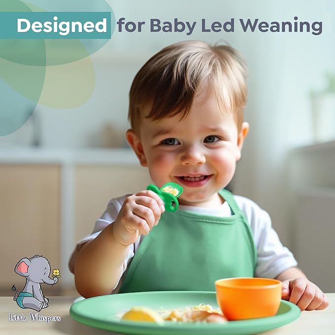 LittleWhispers Baby Silicone Spoons - Self Feeding 6 Months - Infant, Toddler, & Kid Friendly Utensils - First Stage, Baby Led Weaning - 4 Pack Utensil Set (Vibrant Blues)