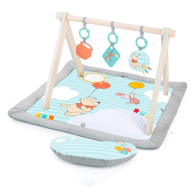 Bright Starts Disney Winnie The Pooh Once Upon a Tummy Time Baby Play Mat, Tummy Time Mat and Play Gym, Blue, Newborn