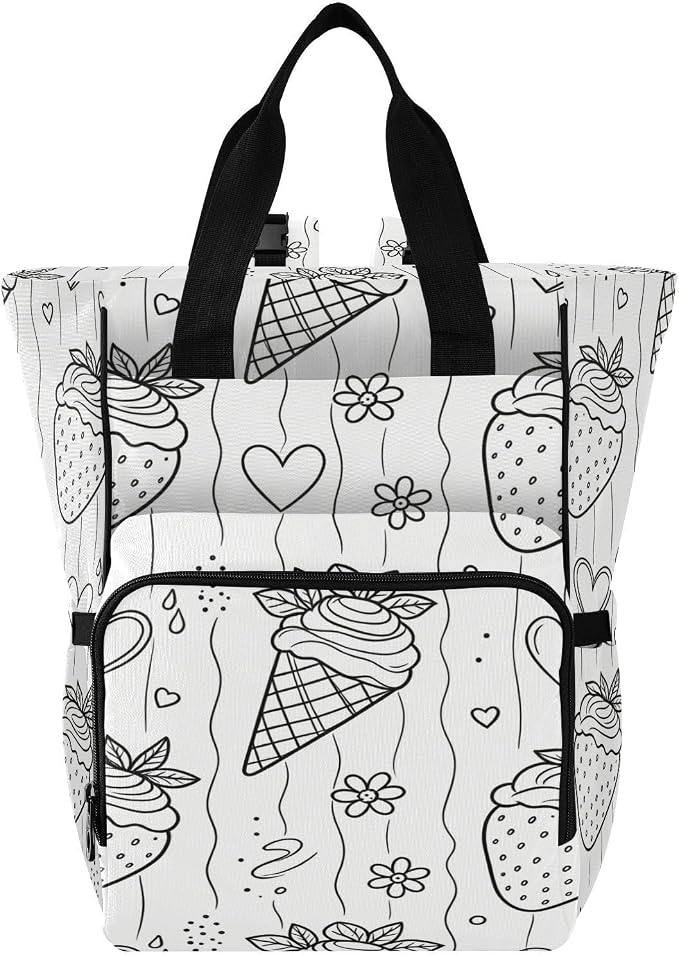 Custom Name Black White Strawberry Diaper Bag Stroller Straps Gift