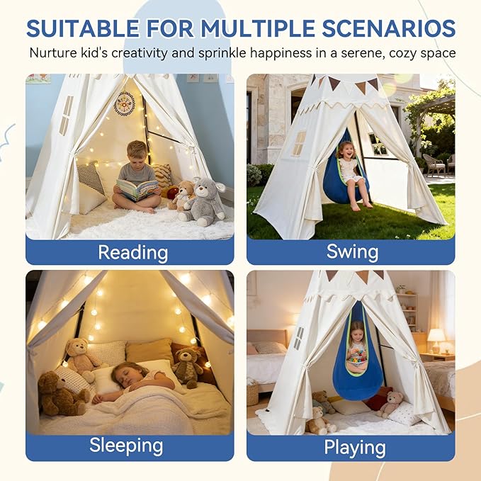 Swing Stand Frame with Sensory Pod Swings and Kids Tent,Play Tent,Heavy Duty Metal Swings Frame,Cotton Sensory Pod Swing for Kids,Large Playhouse for Toddler Indoor and Outdoor 330LBS