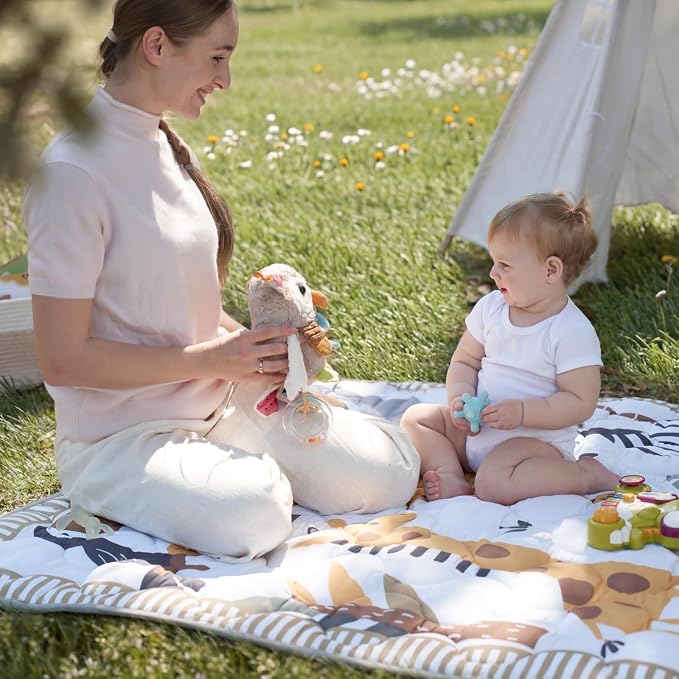 Momcozy Baby Play Mat for Floor, 50"x50" Thickened Playpen Mat, Playmate for Baby Tummy Time, Waterproof & Non-Slip, Foldable Outdoor Mat with Carrying Handle, Giraffe