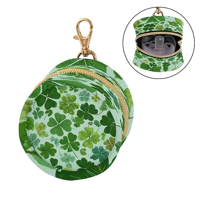 Pacifier Holder with Clip Pacifier Case for Diaper Bag Round Baby Pacifier Pouch Box Bag Portable Green Nature St Patrick Clovers