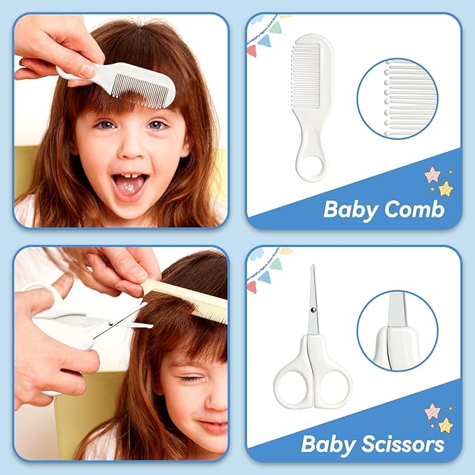 Baby Healthcare and Grooming Kit, 14 in 1 Baby Safety Set Newborn Nursery Health Care Set with Hair Brush Scale Nail Clippers for Baby Girls Boys (14 Kits Grey White)