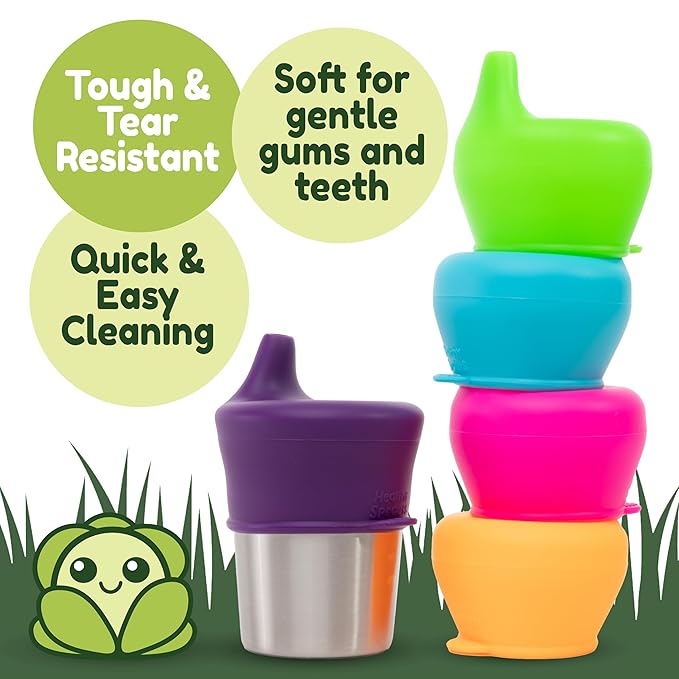Healthy Sprouts Silicone Sippy Cup Lids - Spill Proof, Fits Any Cup, BPA-Free, Durable & Soft for Babies & Toddlers, Quick to Attach - 5 Pack Silicone Lids for Cups (Purple, Pink, Green, Orange, Teal)
