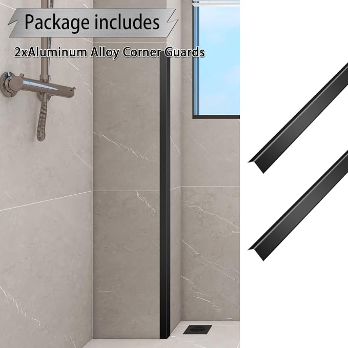 Aluminum Alloy Black Corner Guards 20Ga Thickness Wall Corner Protectors for Walls Right Angle Corner Protectors L Shaped Metal Protectors Guards (1.6x1.6X48 Inch-2PCS)
