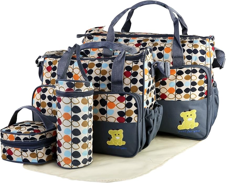 5-Pack Mummy Diaper Shoulder Bag Set w/Changing Pad ??Large Water-Resistant Nappy Bag with Insulated Pockets