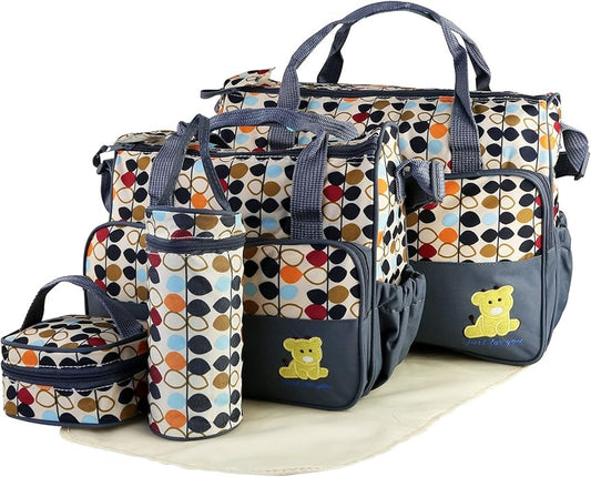 5-Pack Mummy Diaper Shoulder Bag Set w/Changing Pad ??Large Water-Resistant Nappy Bag with Insulated Pockets