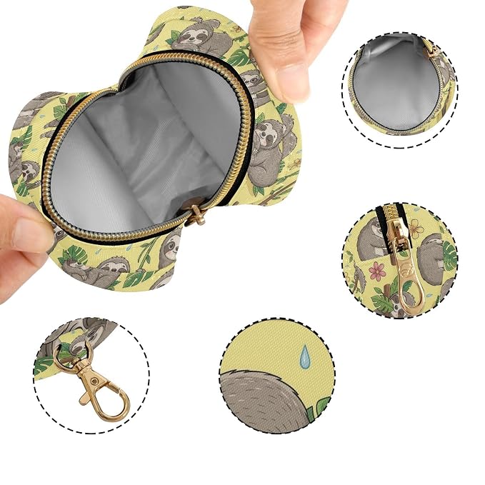 Cute Sloth Leaves Yellow Print Pacifier Holder Case for Diaper Bag Portable Travel Pacifier Storage Case with Clip Newborn Baby Pouch for Baby Boys Girls Outdoor Purse