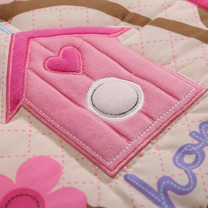1 PC Pink Embroidery Owl Theme Nursery Crib Comforter Baby Girl Jungle Friends Quilted Blanket