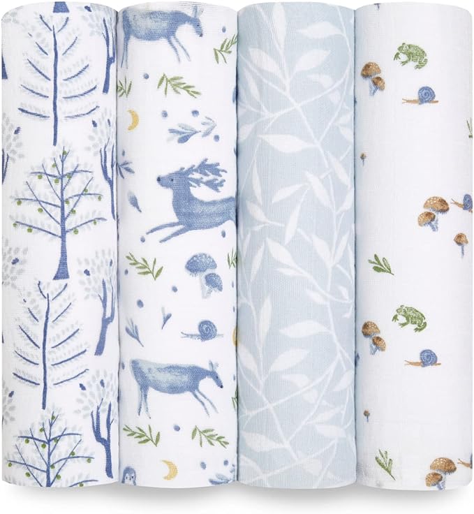 aden + anais Swaddle Blanket, 100% Organic Cotton Muslin Blankets for Girls & Boys, Baby Receiving Swaddles, Ideal Newborn & Infant Swaddling Set, 4 Pack, Outdoors