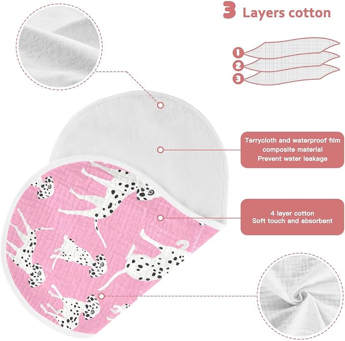 Dalmatian Dogs On Pink Muslin Burp Cloths for Baby 2 Pack 100% Cotton Baby Washcloths Bibs for Boy Girl