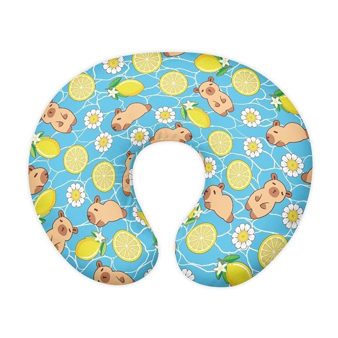 Daisy Lemon and Capybara Breastfeeding Pillow Slipcover for Baby Newborn U-Shaped Breastfeeding Pillowcase Cushion Cover Stain Resistant and Scratch Resistant
