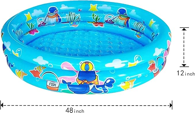 3 Rings Kiddie Pool for Toddler, 48”X12”，Kids Swimming Pool, Inflatable Baby Ball Pit Pool, Small Infant Pool (Blue)