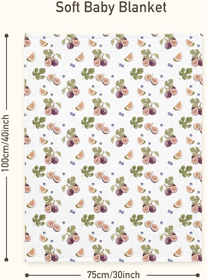 GLLQUEN BABY Blankets for Girls, Soft Muslin Cotton Front Dotted Fleece Backing, Nursery Minky Crib Blanket for Infant Toddler, 30 x 40 inches Throw Blanket, Pink & Fruits