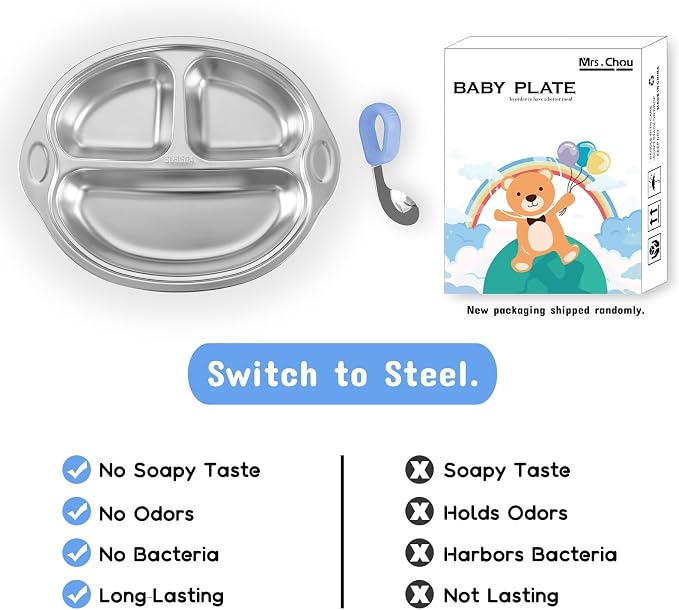 Stainless Steel Baby Suction Plates: Divided Plates for Babies and Toddlers, Made of 100% Food-Grade Materials Ideal for Baby-Led Weaning BPA-Free Toddler Feeding Dishwasher Safe Purple