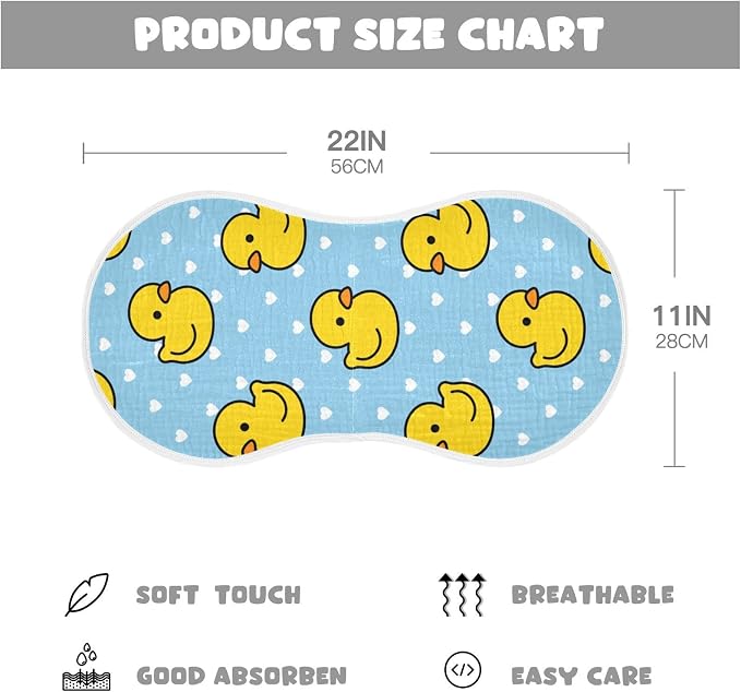 Cartoon Cute Duck Heart Pattern Muslin Burp Cloths for Baby 4 Pack 100% Cotton Baby Washcloths Bibs for Boy Girl