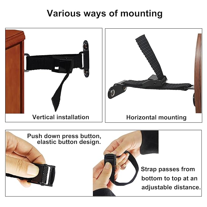 Anti Tip Furniture Anchors (2 Sets),Heavy Duty Furniture Wall Anchor,Adjustable Earthquake Straps,Furniture Anchors for Baby Proofing.