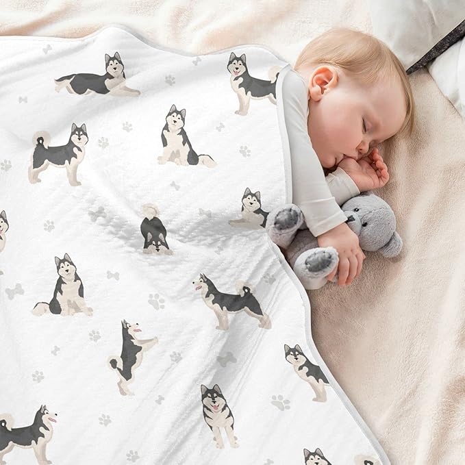 Ollabaky Malamute Dogs Baby Blanket for Boys Girls Cotton Throw Blanket Swaddle Blanket for Crib Stroller Nursery Receiving Blanket Infant Toddler Unisex 30"x40"