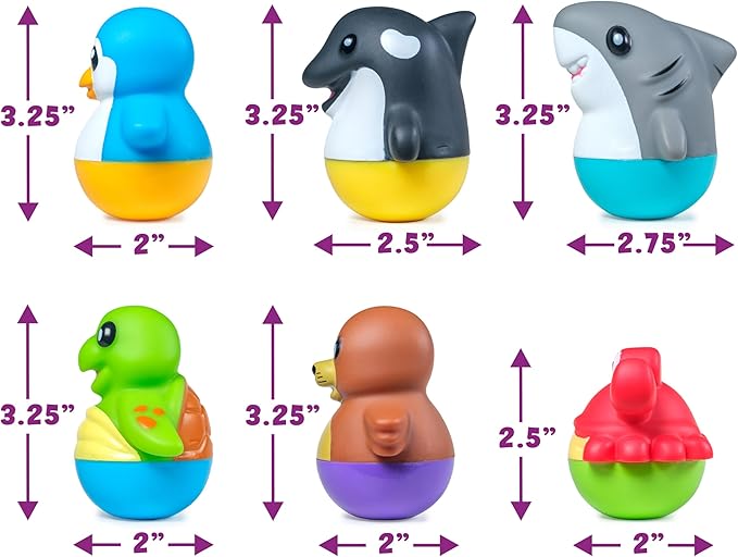 Tub Works® Tub Bobbers??Bob, Wobble & Float Upright Toddler Bath Toys, 6 Pack | Unique Wobbling Action | Sealed, No Hole Baby Bath Toys | Engaging Bathtub Toys for Kids | Water Table & Baby Pool Play