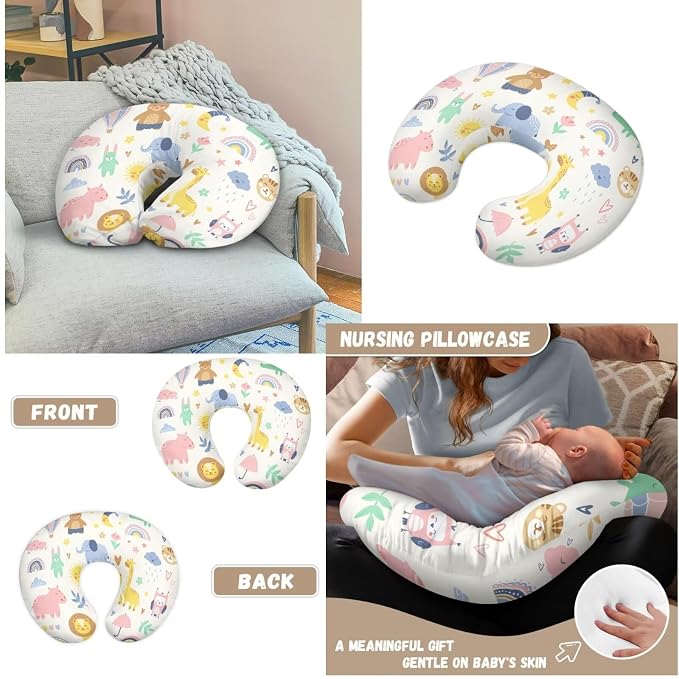 Cute Nursing Pillow & Baby Lounger Cover Set for Newborn Baby, Soft Polyester Slipcover for Breastfeeding and Bottle Feeding, Fits Standard Infant Nursing Pillows and Loungers, Elephant