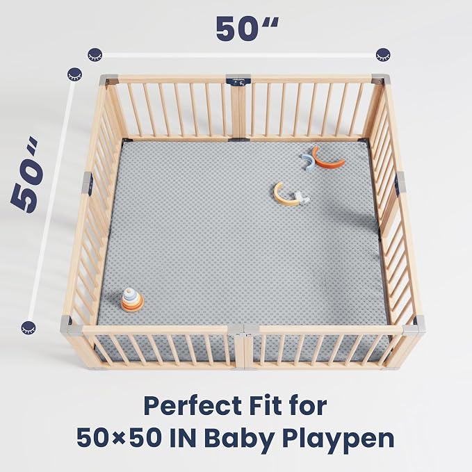 Baby Floor Play Mat for Playpen, Extra Thick 50x50 Inches Padded Mat with Ultra Soft 3D Minky Dot & Removable Washable Cover, Non-Slip & Safe for Crawling,Tummy Time,Infant/Toddler (Grey)