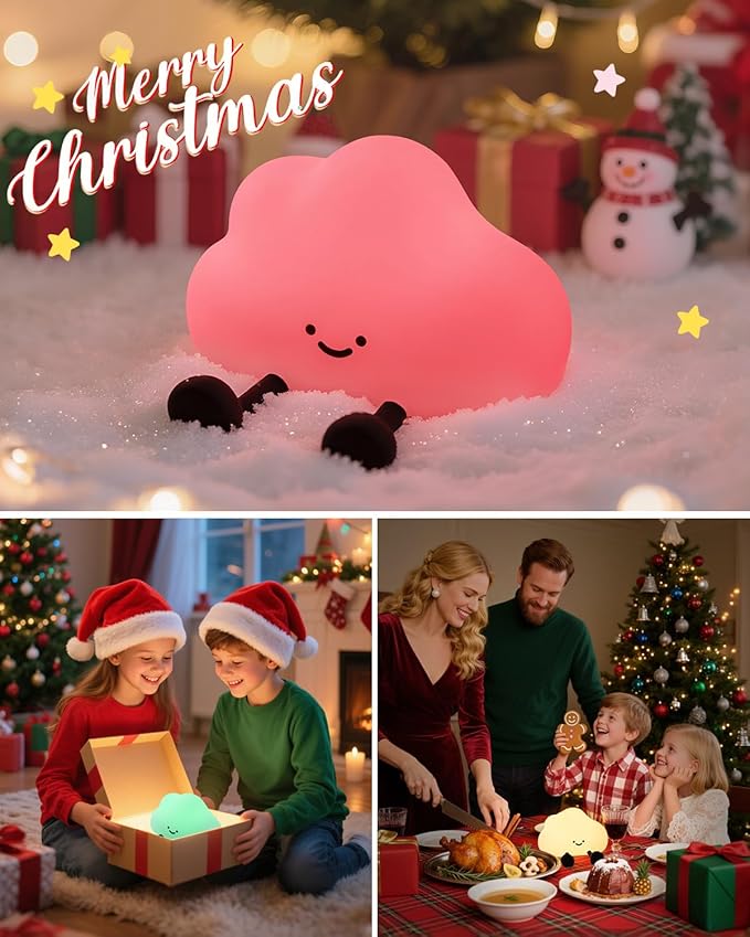 YISUN Cloud Night Light, Colorful Silicone Night Lights for Nursery, Rechargeable Dimmable Bedside Lamp with Timer, Soft Squishy Night Lamp Portable Kids Gift for Girls, Boys, Babies