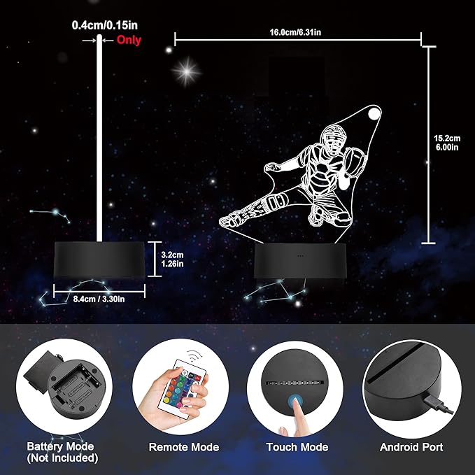 Ammonite Baseball Catcher Night Light, 3D Illusion Baseball Player Lamp for Kids, 16 Colors Changing with Remote, Kids Bedroom Decor as Xmas Holiday Birthday Gifts for Boys Girls