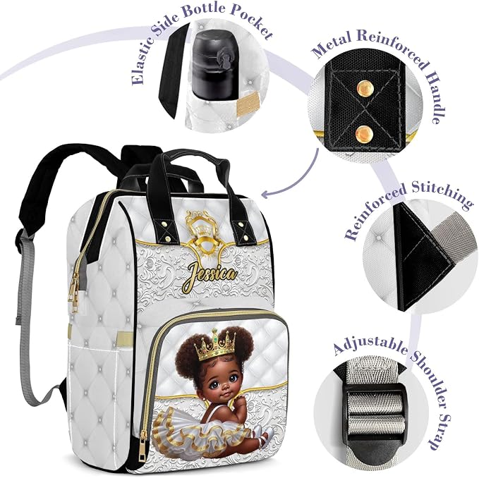 Custom Diaper Bag with Name Personalized Multifunctional Mommy Backpack for Shoulders Outdoor Backpack for Newborn Baby Crown-Thermal Pockets Nursing Bags