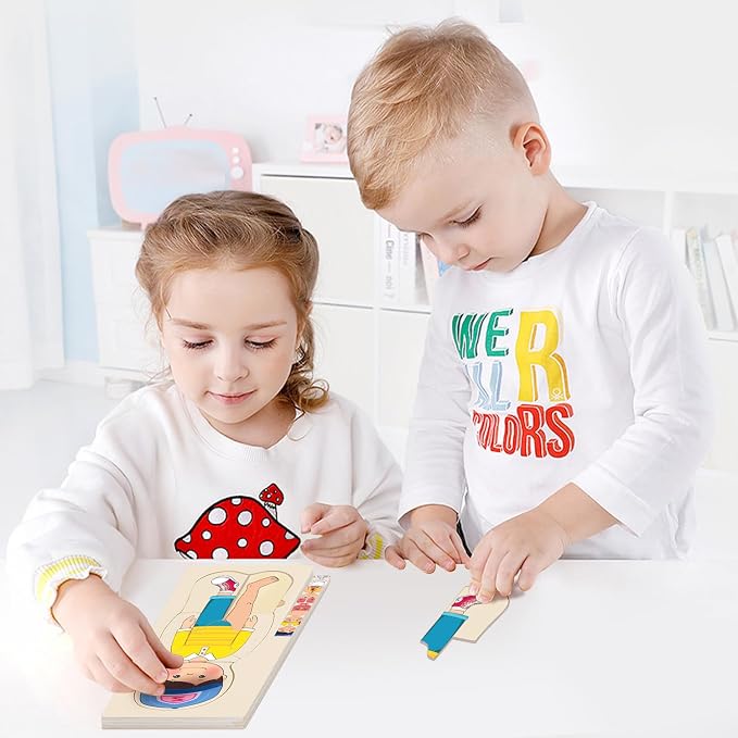 Wooden My Body Puzzle for Toddlers & Kids, Boys Montessori Anatomy Puzzle Kid Play Set, Preschool Game Learning Human Body Skeleton Toys for Kids Ages 3-5