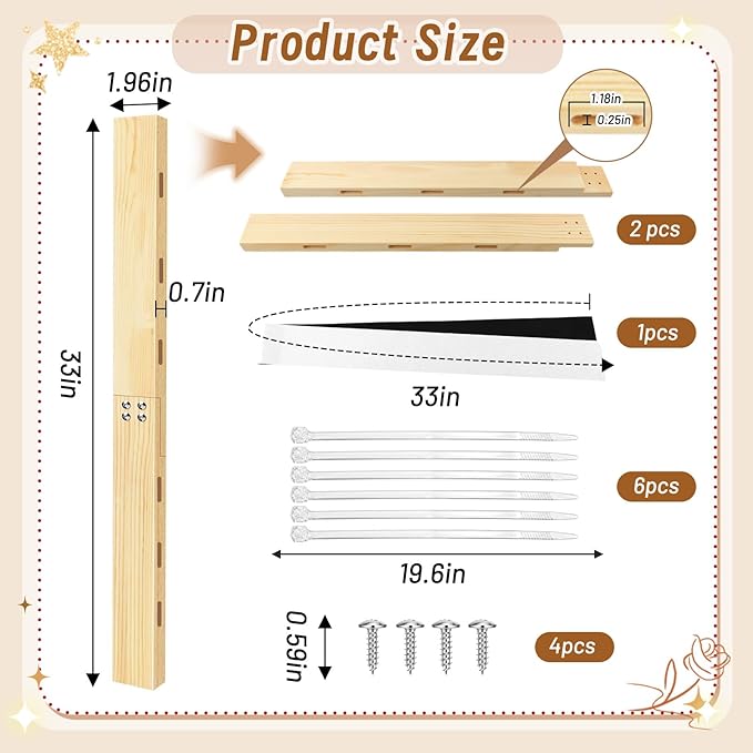 No Hole Stairway Baby Gate Mounting Kit,Safe Pine Wood Extra Tall Baby Gate Banister Adapter,Fits Posts from 2 3/4 inches to 3 1/2 inches Wide with Square or Round Tops (33L*1.9W*0.7H)