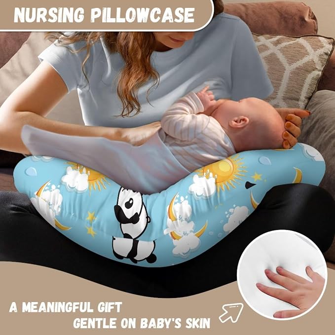 Baby Cute Panda Nursing Pillow Cover Neutral Breathable Pillow Cover Super Soft and Stretchy with Hidden Zipper for Newborn