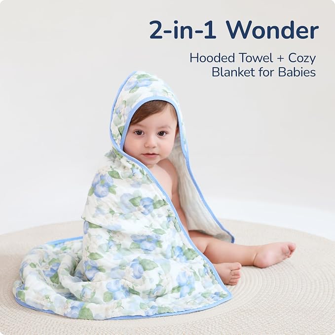 Baby Hooded Towel 2 Pack, Ultra Absorbent & Soft Muslin Baby Towel - 32 x 32 Inches, Baby Bath Towel for Newborns, Infants & Toddlers, Ideal for Bath Time, Pool & Beach