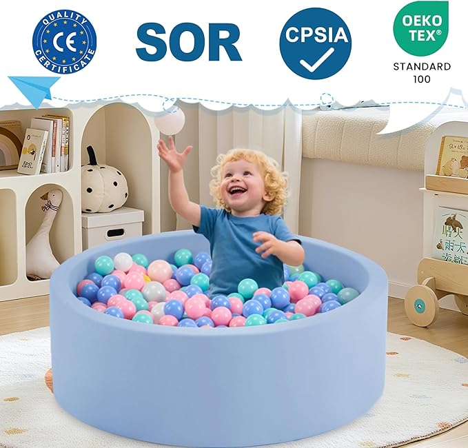 35.4" x 11.8" Foam Ball Pit for Toddlers, Baby Round Balls Pool for Babies 1-3, Kids Play Ball Pits for Boys and Girls, Balls Not Included, Lightblue