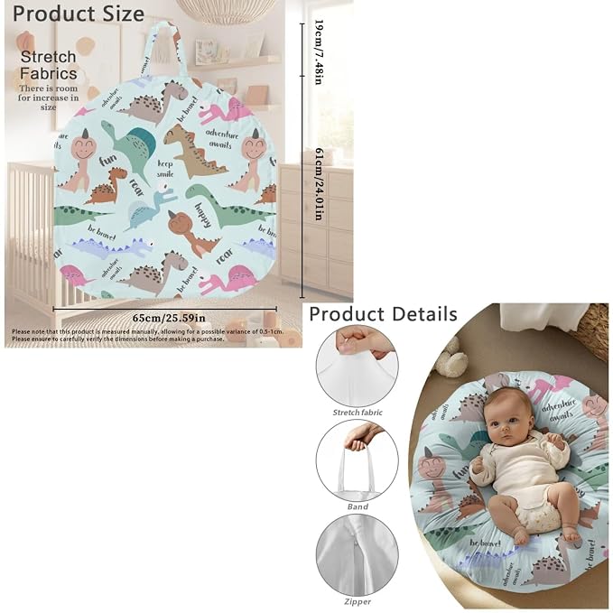Cute Cartoon Dinosaurs Nursing Pillow Cover & Baby Lounger Replaceable Cover Set,Newborn Nest Backup Cover,Ultimate Soft & Breathable Nursing Covers for Breastfeeding Pillows (Cover Only)