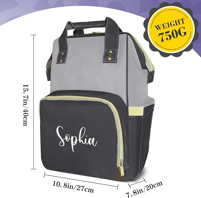 Custom Diaper Bag with Name Personalized Multifunctional Mommy Backpack for Daughter Granddaughter, Black Daypack Bag for Travel