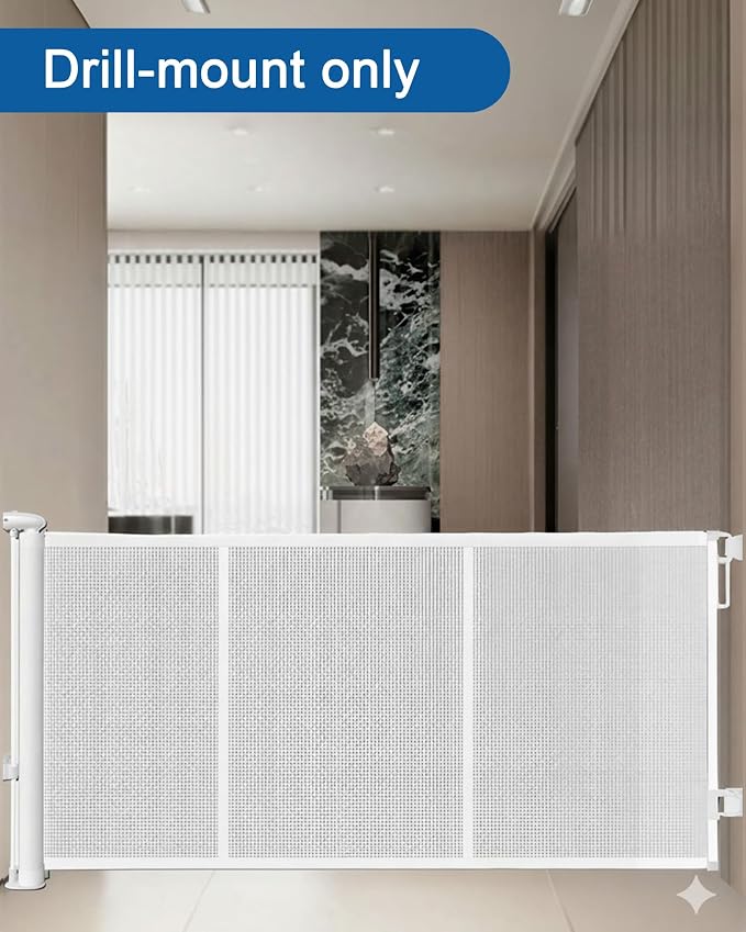 Huafly 197 Inch Retractable Baby Gates，Extra Wide Baby Gates for Large Openings, Child Gates, Safety Gates, Extra Long Dog Gates on Doorways, Stairs, Outdoor, Indoor (White, 197 Inch)