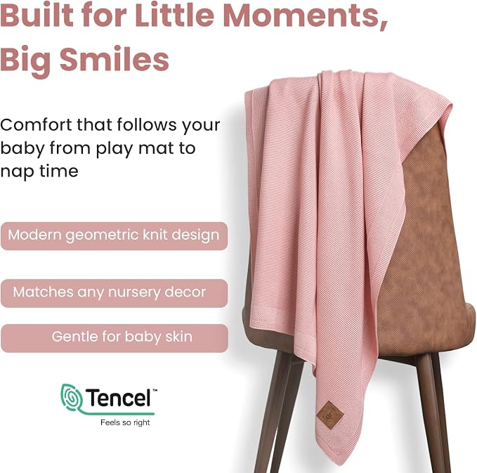 Dua 100% Tencel Baby Blanket 30x40 in, Pink, Oeko-Tex Certified, Silky Soft Knit, Thermal-Regulating Swaddle and Receiving Blanket for Newborns