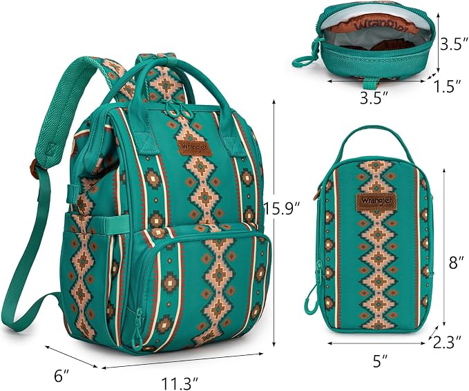 Montana West Wrangler Callie Diaper Bag Backpack with Pacifier Case, Crossbody Bottle Bag and Stroller Straps Western Pattern Multifunction Baby Travel Bag Set WG2215-9110TQ