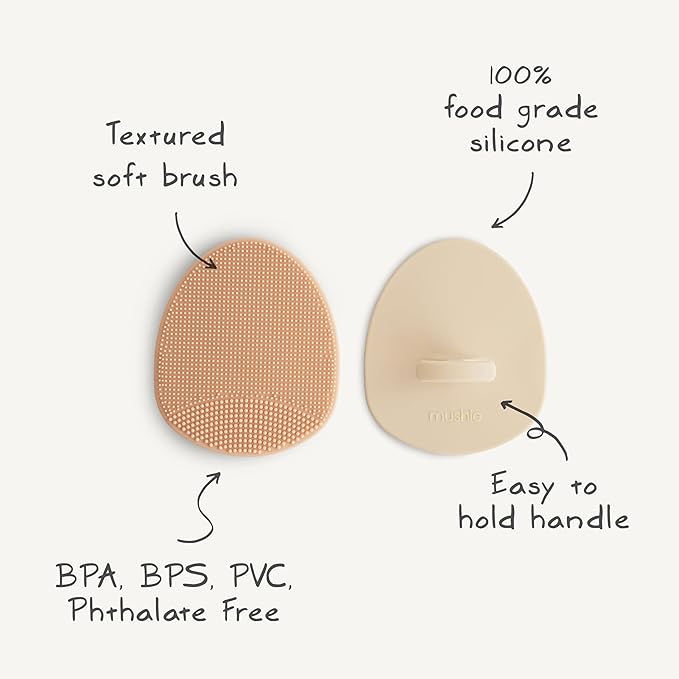 mushie Baby Bath Cradle Cap Brush | Soft Silicone Bristles for Dry Skin, Eczema, & Cradle Cap Treatment | 2-Pack (Natural/Cambridge Blue)