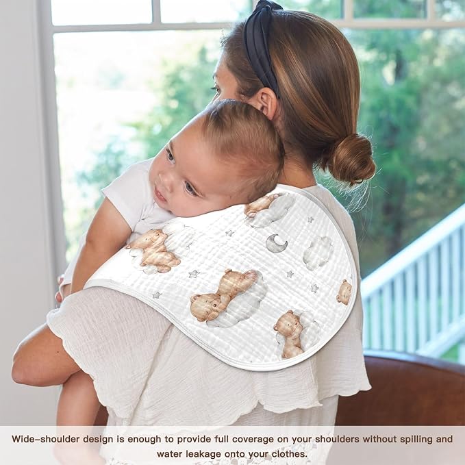 vvfelixl Muslin Burp Cloths Bears Clouds Baby Girl Boys Unisex Baby Bibs Absorbent & Soft 22 * 11IN, 2 Pack