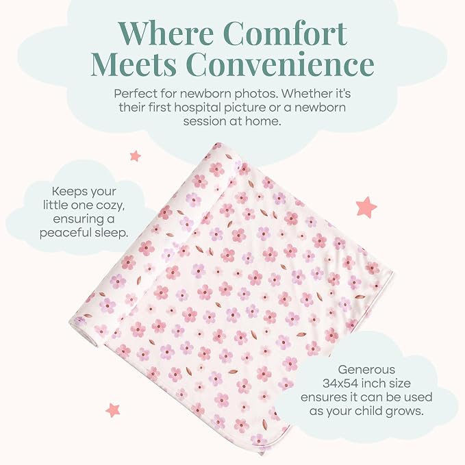 Caden Lane Baby Swaddle & Receiving Blanket, Soft, Breathable & Temperature-Regulating Bamboo Viscose Fabric for Swaddling Newborns, Gender Neutral Infant Blanket for Boys & Girls, Blushing Blooms