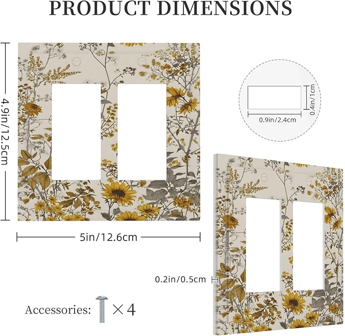 Boho Wildflowers Daisies Sunflowers Plant Floral Decorative Outlet Covers 2 Gang Double GFCI Rocker Electrical Wall Panels Light Switch Cover Plate for Bedroom Living Room Decor