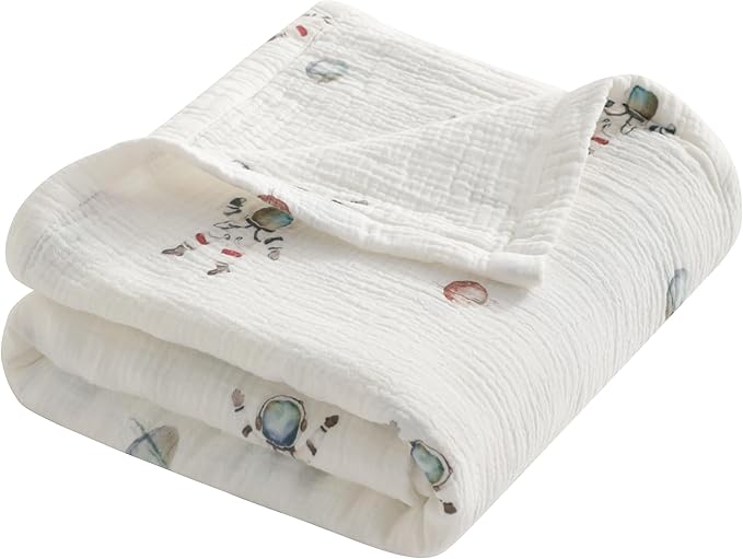 NTBAY Muslin Toddler Blanket, 4-Layer, 30x40 Soft and Breathable Receiving Blanket for Newborns and Infants, Crib Stroller Travel Use, Astronaut's Journey