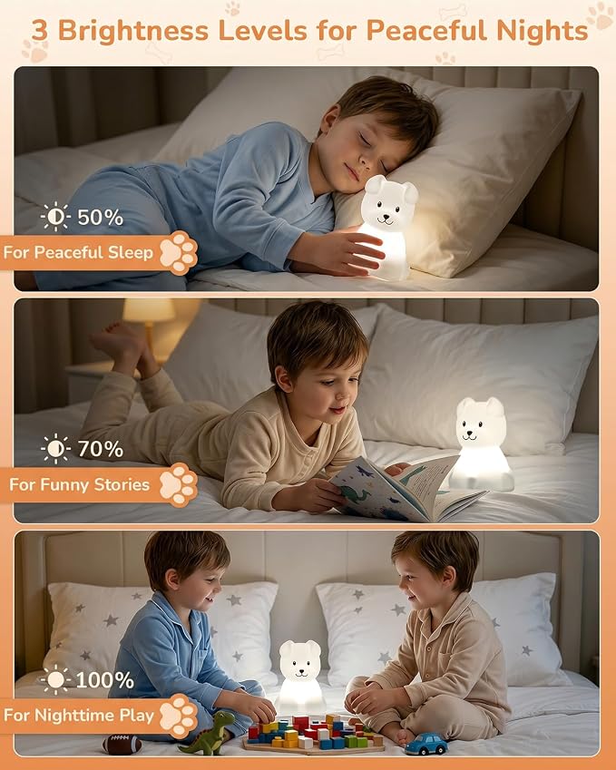 Night Light for Kids, LED Puppy Squishy Animal Lamp for Baby, Soft Silicone Dimmable Bedside Touch Light with Timer, Battery Rechargeable Nightlight Boys Gifts Toddler Room Decor
