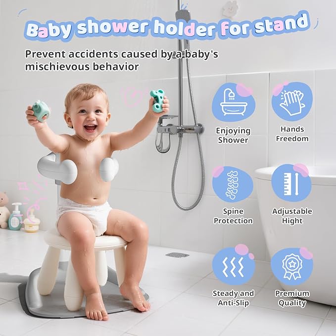 COOSEYA Baby Bath with Shower Stand Support|Anti-Pinch Soporte para Bañera de Bebé Adjustable Shower Tower and Anti-Slip for Toddler Standing Up Themselves,Ideal Gift for Infants 6-36 Months