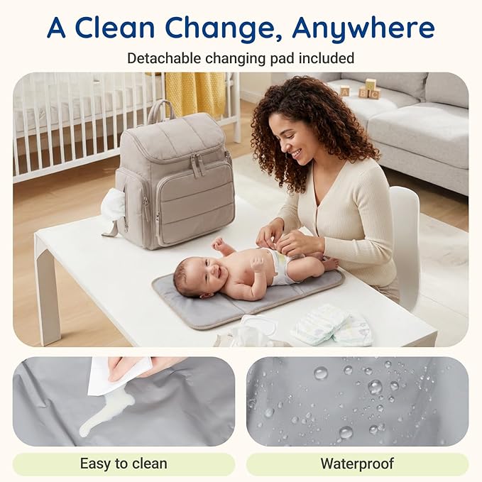 mommore Diaper Bag Backpack, Baby Bag with Waterproof Changing Pad and Stroller Straps for Toddler, Diaper Backpack for Mom Dads with Insulated Pockets & Pacifier Case, Baby Essential, Coffee