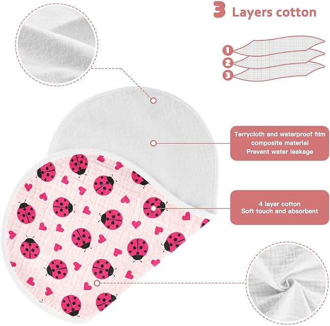 Ladybug Hearts Muslin Burp Cloths for Baby Boys and Girls - 2-Pack Ultra Absorbent Muslin Washcloths, Newborn Towel, Milk Spit Up Rags, Burp Cloth Bibs, 22 x 11 Inch