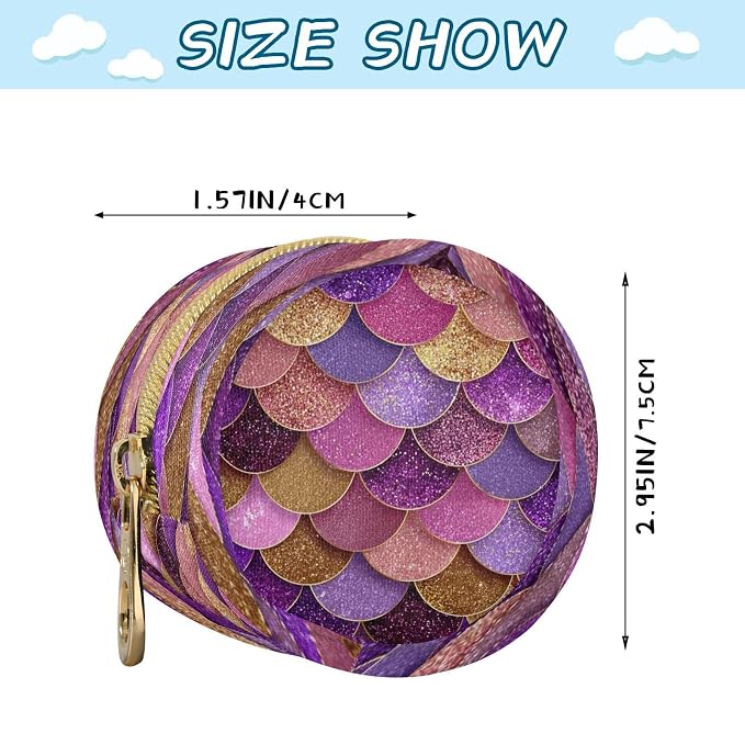 Glitter Purple Mermaid Scale Print Pacifier Holder Case with Clip Portable Pacifier Storage Case for Boys Girls Baby Pacifier Cover Pouch for Diaper Bag or Purse Stroller
