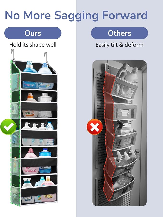 ULG 1 Pack Over The Door Organizer ??5 Shelf Door Organizer Hanging & 10 Side Pockets, Reinforced 44LB Capacity Hanging Organizer, Behind The Door Storage for Bedroom, Nursery, Pantry (Black)