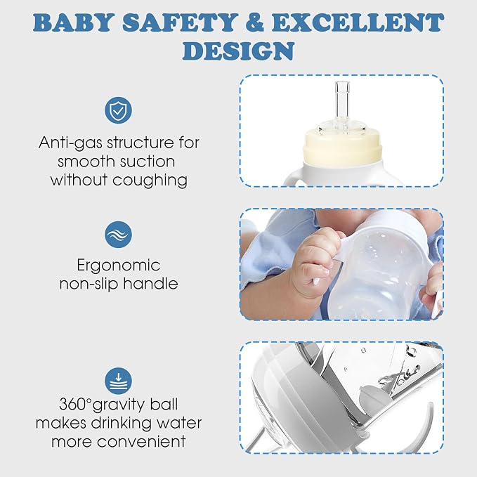 Straw Sippy Cup Conversion Kit for Mam Baby Bottles, Soft Top and Weighted Ball Transition with Handles Converter 8m+, Set of 3